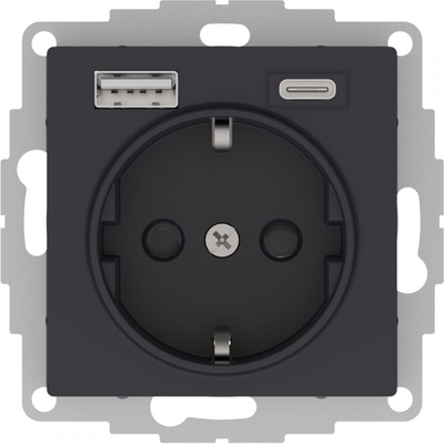 Systeme Electric Розетка Systeme Electric AtlasDesign Карбон 16А с USB A+C (5В/2,4А/3 А, 2х5В/1,5А), мех ATN001032 