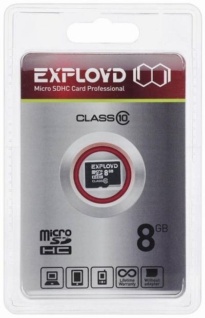 Exployd Карта памяти MicroSDHC 8GB Exployd 10 без адаптера EX008GCSDHC10-W/A-AD 