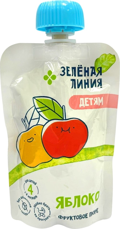Зеленая линия Пюре Зеленая Линия Яблоко гомогенизированное с 4 месяцев 90г 