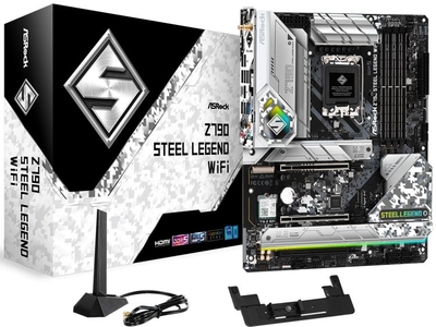 AsRock Материнская плата ATX ASRock (LGA1700, Z790, 4*DDR5 (6800), 8*SATA 6G RAID, 4*M.2, 3*PCIE, 2.5Glan, WiFi, BT, HDMI, DP, USB Typ Z790 STEEL LEGEND WIFI 