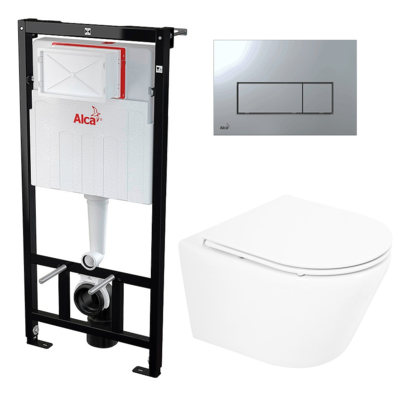 AlcaPlast Комплект 3 в 1 инсталляция AlcaPlast + Унитаз подвесной BelBagno Tre BB8001CHR/SC + кнопка хром 