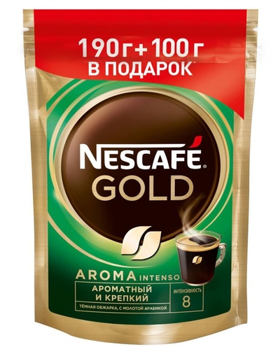 Nescafe Кофе растворимый Nescafe Gold Aroma Intenso сублимированный c добавлением натурального жаренного молотого кофе, 290 г 