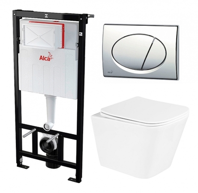 AlcaPlast Комплект 3 в 1 инсталляция AlcaPlast AM101/1120-3:1 RU M71-0001 + Унитаз подвесной BelBagno Due BB3103CHR/SC + кнопка хром AM101/1120-3:1 RU M71-0001+BB3103CHR/SC 