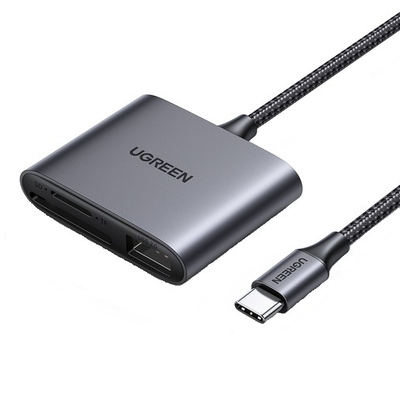 Ugreen Карт-ридер UGREEN 80798 USB-C to SD/TF + USB 2.0, цвет: серый CM387 80798