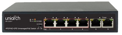 Uniview Коммутатор неуправляемый UNIVIEW 4х100Mbps PoE(RJ45)+2х100Mbps (RJ45), PoE бюджет макс. до SW-2106-P 