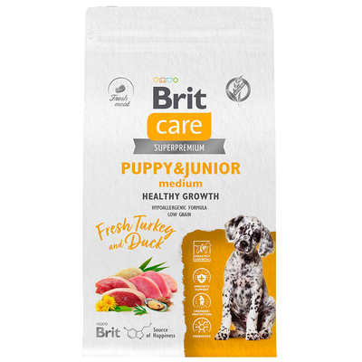 BRIT Brit Корм сухой для щенков средних пород, с индейкой и уткой, 1,5 кг 