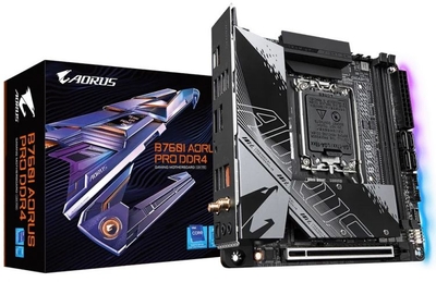 Gigabyte Материнская плата mini-ITX GIGABYTE (LGA1700, B760, 2*DDR4 (5333), 4*SATA 6G RAID, 2*M.2, PCIE, 2.5Glan, WiFi, BT, HDMI, DP, USB B760I AORUS PRO DDR4 