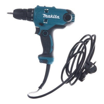 Makita Шуруповерт сетевой MAKITA DF0300X3, 320Вт, 56Нм, 450/1500об/мин, БЗП 10мм, 20+1 ступеней, набор бит DF0300X3