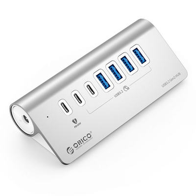 Orico Концентратор Orico 4xUSB-A 3.2 Gen2, 1xUSB-C 3.2 Gen2, 1xUSB-C (PD 60 Вт), вход USB-C, серебристый ORICO-M3U4C3-G2-10-EU-SV-BP 