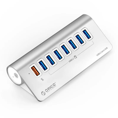 Orico Концентратор Orico 6xUSB-A 3.2 Gen1 + 1xQC портов, серебристый ORICO-M3U7Q1-10-EU-SV-BP 