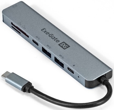 Exegate Док-станция Exegate 7-в-1 (кабель-адаптер USB Type-C --> 2xUSB3.0 + Card Reader + PD 100W + HDMI 4K@60Hz, Plug&Play, серый) EX293983RUS 