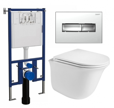 Loranto Комплект 3 в 1 инсталляция Loranto 4501 + Подвесной унитаз WeltWasser Telbach 004 GL-WT + кнопка хром 4501+7322+10000003668 