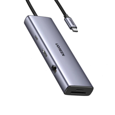 Ugreen Конвертер UGREEN USB-C To 3*USB 3.0 A+HDMI+VGA+RJ45 Gigabit+SD/TF+AUX3.5mm+PD Converter. Цвет: серый CM498 15601_
