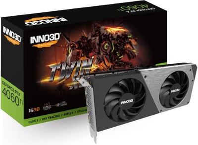 Inno3D Видеокарта PCI-E Inno3D 16GB GDDR6 128bit 5nm 2310/18000MHz HDMI/3*DP GeForce RTX 4060 Ti TWIN X2 (N406T2-16D6-178055N) N406T2-16D6-178055N