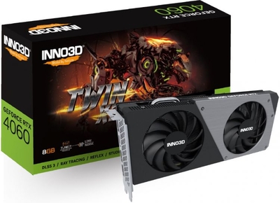Inno3D Видеокарта PCI-E Inno3D 8GB GDDR6 128bit 5nm 1830/17000MHz HDMI/3*DP GeForce RTX 4060 TWIN X2 (N40602-08D6-173051N) N40602-08D6-173051N