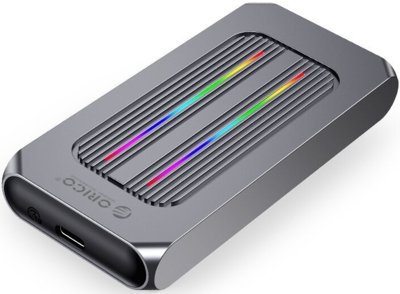Orico Внешний корпус Orico для SSD M.2 NVMe (M/B+M), вход USB3.1 Gen2 Type-C, 10 Гбит/с, RGB-подсветка, кабель USB-C(m)/USB-C(m)+USB-A(m) 2 в M2R1-G2-GY-BP ORICO-M2R1-G2-GY-BP