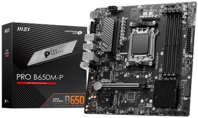 MSI Материнская плата mATX MSI (AM5, AMD B650, 4*DDR5 (7200), 4*SATA 6G RAID, 2*M.2, 3*PCIE, 2.5Glan, VGA, DP, HDMI, 4*USB 3.2, 4*USB 2.0) PRO B650M-P 