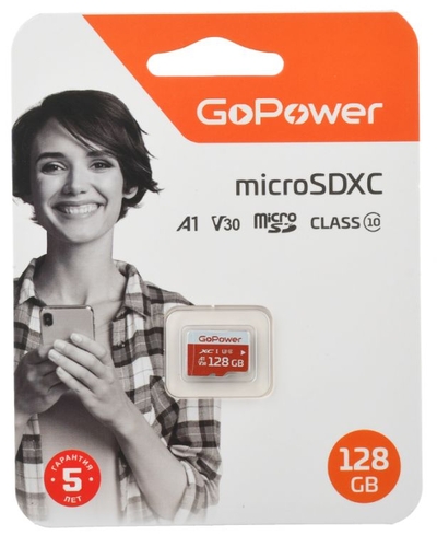 GoPower Карта памяти 128GB GoPower microSDXC Class10 UHS-I (U3) 100 МБ/сек V30 без адаптера 00-00025683 