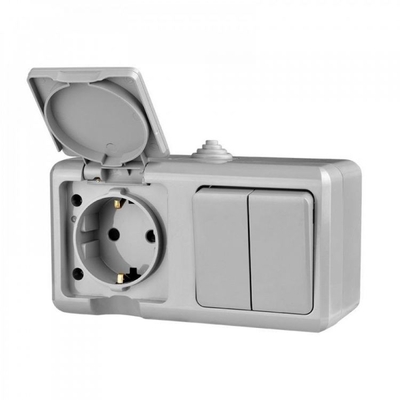 TOKOV ELECTRIC Блок TOKOV ELECTRIC ОП Dita (розетка 16А 250В с заземл. 2-кл. выкл. 10А) IP54 сер TKL-DT-V2RZ-C06-IP54 