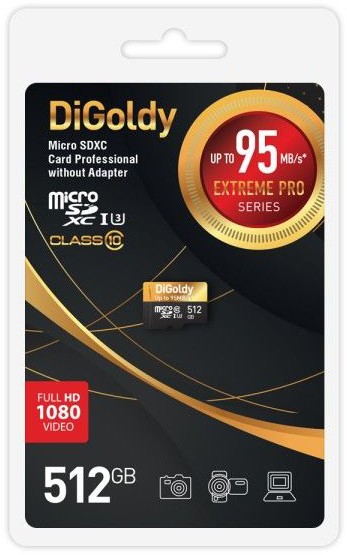 DiGoldy Карта памяти MicroSDXC 512GB DiGoldy Class 10 Extreme Pro UHS-I U3 (95 Mb/s) без адаптера DG512GCSDXC10UHS-1-ElU3 w 