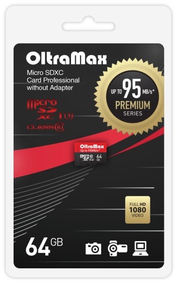 OltraMax Карта памяти MicroSDXC 64GB OltraMax Class 10 Premium UHS-I U3 (95 Mb/s) без адаптера OM064GCSDXC10UHS-1-PrU3 w 