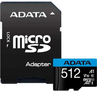 A-Data Карта памяти A-Data UHS-I Class 10 A1 100/25 MB/s (SD адаптер) AUSDX512GUICL10A1-RA1 