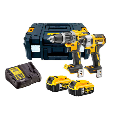 DeWalt Набор: аккумуляторная дрель-шуруповерт DCD796 и импульсный шуруповерт DCF887, 2 АКБ 5 Ач с ЗУ и кейс TSTAK DeWalt DCK266P2T 