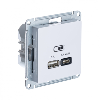 Schneider electric USB Розетка A Systeme Electric (Schneider Electric) AtlasDesign + тип-C 45W высокоскоростная зарядка QC, PD, механизм, БЕЛЫЙ ATN000129 
