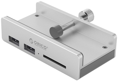 Orico Концентратор USB 3.0 Orico с креплением на зажиме 2*USB-A 3.0, 1*SD, вход USB-A 3.0, серебристый ORICO-MH2AC-U3-SV-BP 