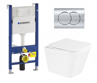 Geberit Комплект 3 в 1 инсталляция Geberit Duofix + Унитаз подвесной BelBagno Due BB3103CHR/SC белый + кнопка хром Delta01 