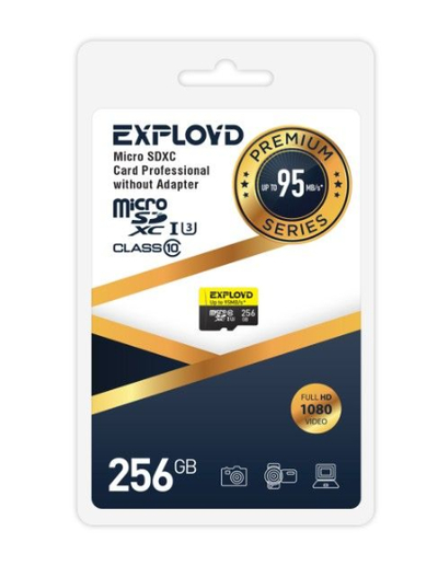 Exployd Карта памяти MicroSDXC 256GB Exployd Class 10 Premium UHS-I U3 (95 Mb/s) без адаптера EX256GCSDXC10UHS-1-ElU3 w 