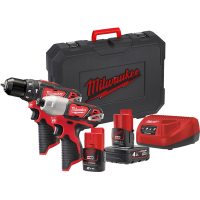 Milwaukee Набор: аккумуляторные дрель-шуруповерт и гайковерт Milwaukee M12 BPP2B-421C , с 2 АКБ 4 и 2 Ач и ЗУ, в кейсе 4933443497 