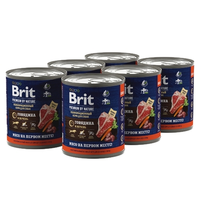 BRIT Brit Premium by Nature консервы для собак (паштет) (Говядина и печень, 850 г. упаковка 6 шт) 