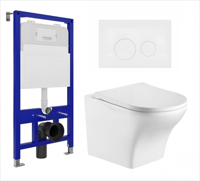 Enio Комплект 3 в 1 инсталляция Enio Tecnico 52 EN8050052 + Подвесной унитаз WeltWasser Odenbach 004 GL-WT + кнопка белая матовая EN8050052+EN8050805+10000003704