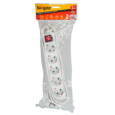 NAVIGATOR удлинитель NAVIGATOR 5м с/з с выкл. 5-местный 3x0,75 IP20 10А белый 71558