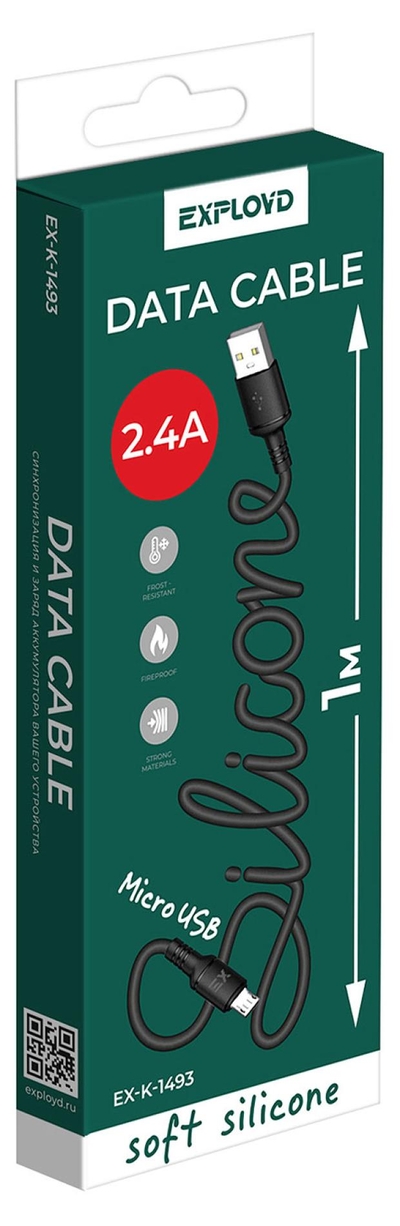Exployd Дата-кабель Exployd EX1493 2.4А MicroUSB черный, 1 м 