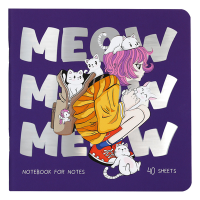 Meshu Записная книжка на скрепке MESHU "Meow" 170*170 мм 40 л 80 г, soft-touch ламинация, тиснение фольгой MS_53366