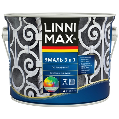 Linnimax Эмаль по ржавчине 3 в 1 Linnimax цвет белый полуматовый база Б1 2.5 л 