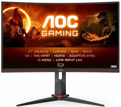 AOC Монитор 27" AOC 2560x1440, 1 ms, 250 кд/м2, 4000:1, 178°/178°, VA, 16:9, 165Hz, 2*HDMI, DP CQ27G2S 