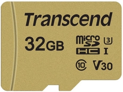 Transcend Карта памяти 32GB Transcend microSDHC Class 10 U3, V30 500S + адаптер, MLC TS32GUSD500S 