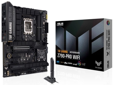 ASUS Материнская плата ATX ASUS (LGA1700, Z790, 4*DDR5 (7800), 4*SATA 6G RAID, 4*M.2, 5*PCIE, 2.5Glan, WiFi, BT, HDMI, DP, 2*USB T TUF GAMING Z790-PRO WIFI 90MB1FJ0-M0EAY0