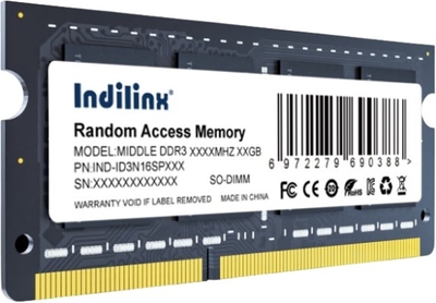 Indilinx Модуль памяти SODIMM DDR3 8GB INDILINX PC3-12800 1600MHz CL11 1.5V IND-ID3N16SP08X 
