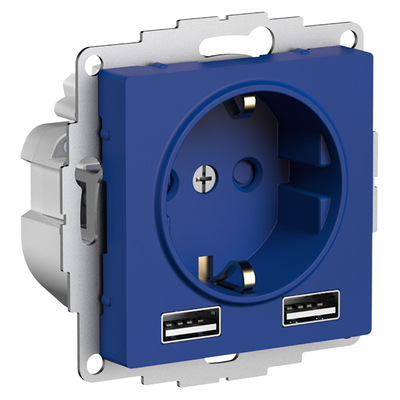 Schneider electric Розетка 16A с двумя портами USB A+A (2.4А и 1.2А) Systeme Electric (Schneider Electric) AtlasDesign, аквамарин ATN001130 