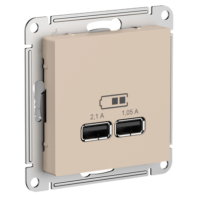 Schneider electric Розетка USB A+A 2-местная (2.1А и 1.05А) Systeme Electric (Schneider Electric) AtlasDesign, песочный ATN001233 