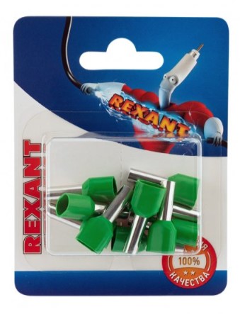 Rexant Наконечник Rexant штыревой втулочный изолированный F-14 мм 2х6 мм2 (НШВи(2) 6.0-14/НГи2 6,0-14) зеленый упак.10 шт 06-0412-A 