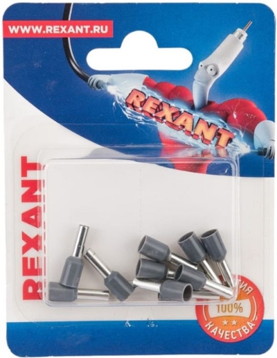 Rexant Наконечник Rexant штыревой втулочный изолированный F-9 мм 4 мм2 (НШВи 4.0-9 / Е 4,0-9 / Е4009) серый, в упак. 10 шт. 06-0408-A 