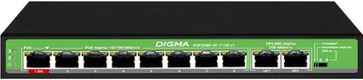Digma Коммутатор PoE Digma 10x100Мбит/с 8PoE 8PoE+ 1PoE++ 120W неуправляемый DSP208F-2F-T120 V1 