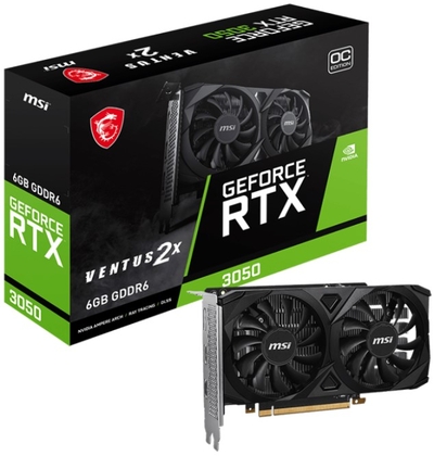 MSI Видеокарта PCI-E MSI 6GB GDDR6 96bit 8nm 1492/14000MHz 2*HDMI/DP GeForce RTX 3050 (RTX 3050 VENTUS 2X 6G OC) RTX 3050 VENTUS 2X 6G OC