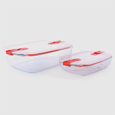 Pyrex Набор 2пр стеклянных жаропрочных контейнеров Cook & Heat, прямоугольных с крышкой 28Х20см и 23Х15смс клапанами для микроволновки Pyrex 