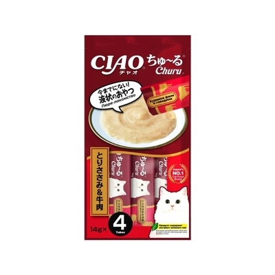 INABA CIAO INABA CIAO Лакомство-пюре для кошек, куриное филе и говядина, 56 гр. 